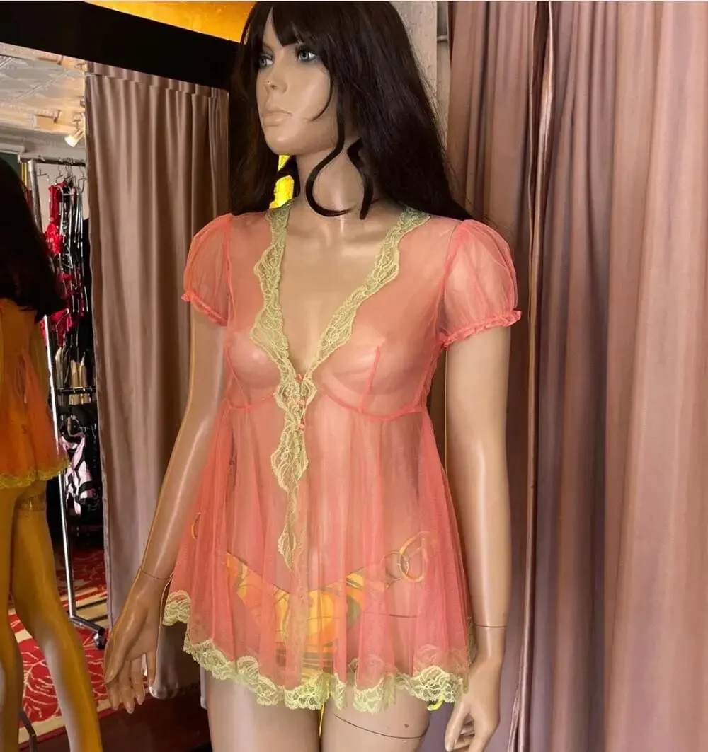 Agent Provocateur Heidi Top Melon/Mint Sheer Lace Babydoll - Picture 4 of 5